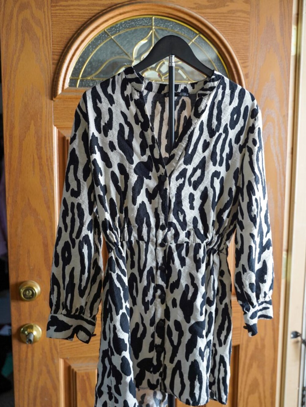 Zara Animal Zebra Print Long Sleeve Button Down Tunic Dress Size Medium